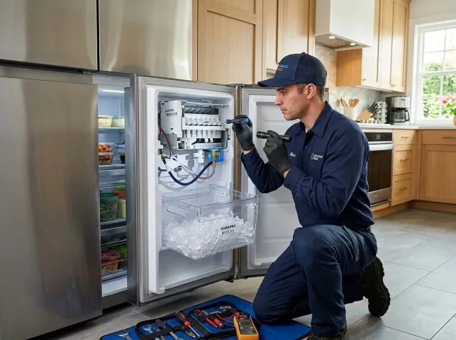 Appliance Repair Hero technician repairing a refrigerator ice maker in Bradfordsville, KY
